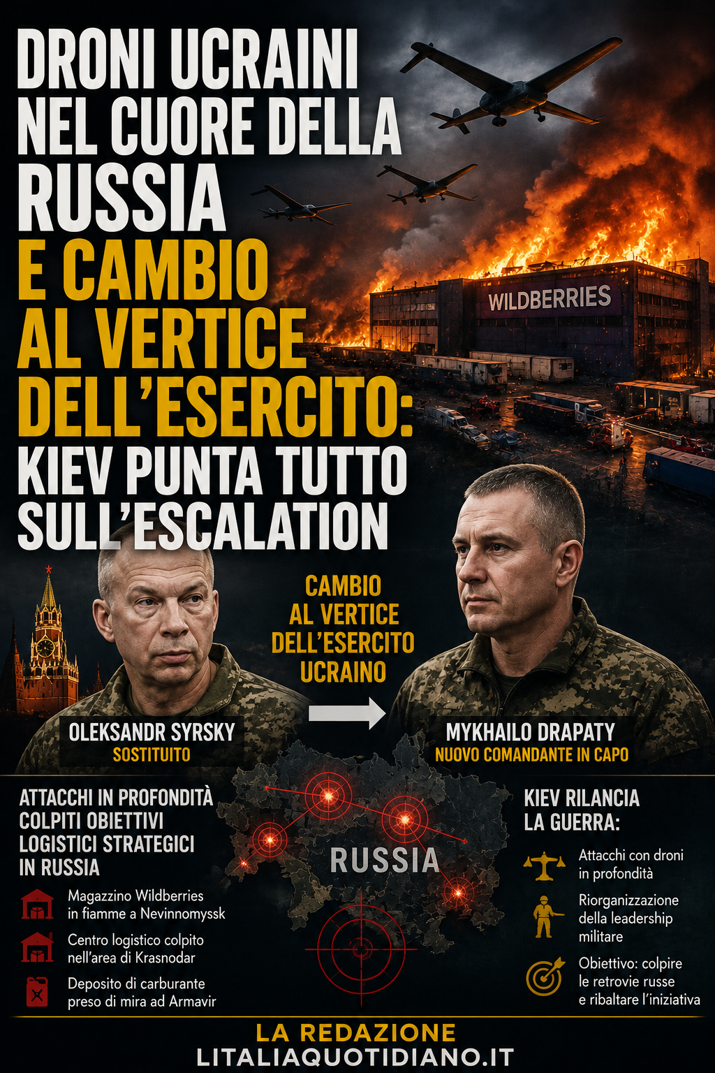 Droni ucraini nel cuore della Russia e cambio al vertice dell’esercito: Kiev punta tutto sull’escalation