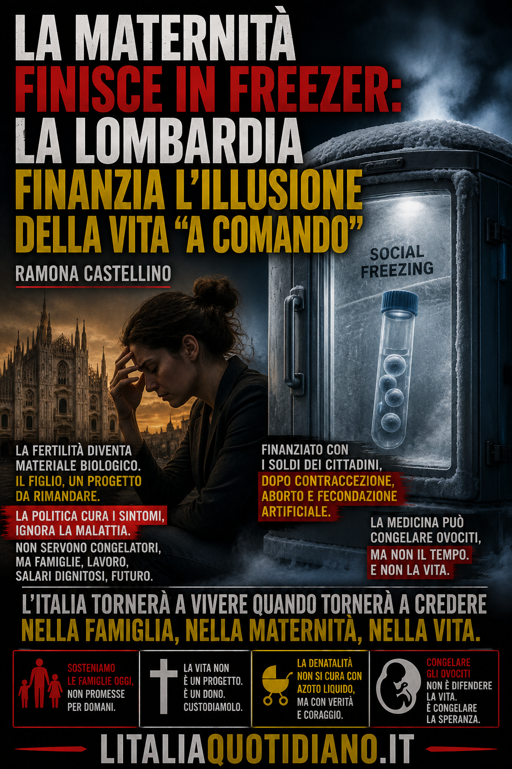 La maternità finisce in freezer: la Lombardia finanzia l’illusione della vita “a comando”