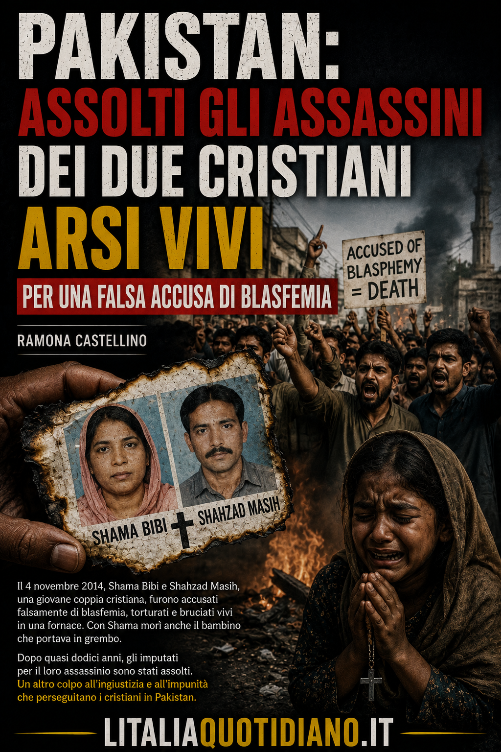 Pakistan: assolti gli assassini dei due cristiani arsi vivi per una falsa accusa di blasfemia
