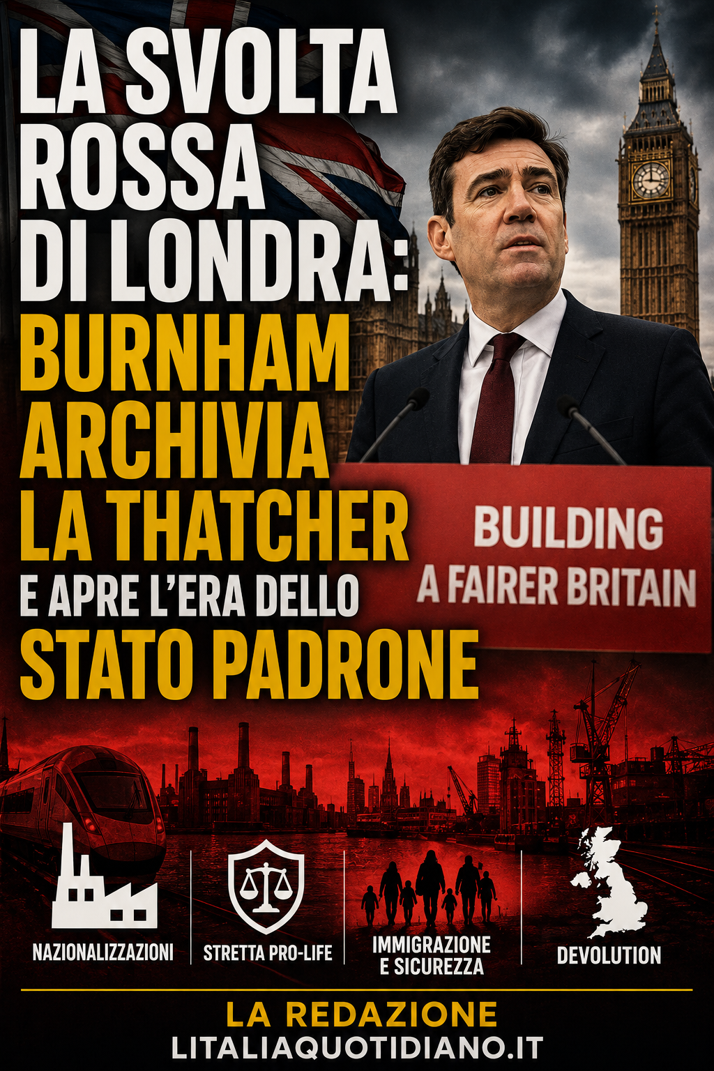 La svolta rossa di Londra: Burnham archivia la Thatcher e apre l’era dello Stato padrone