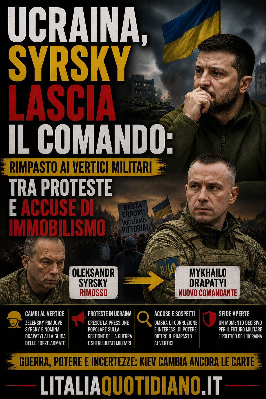 Ucraina, Syrsky lascia il comando: rimpasto ai vertici militari tra proteste e accuse di immobilismo