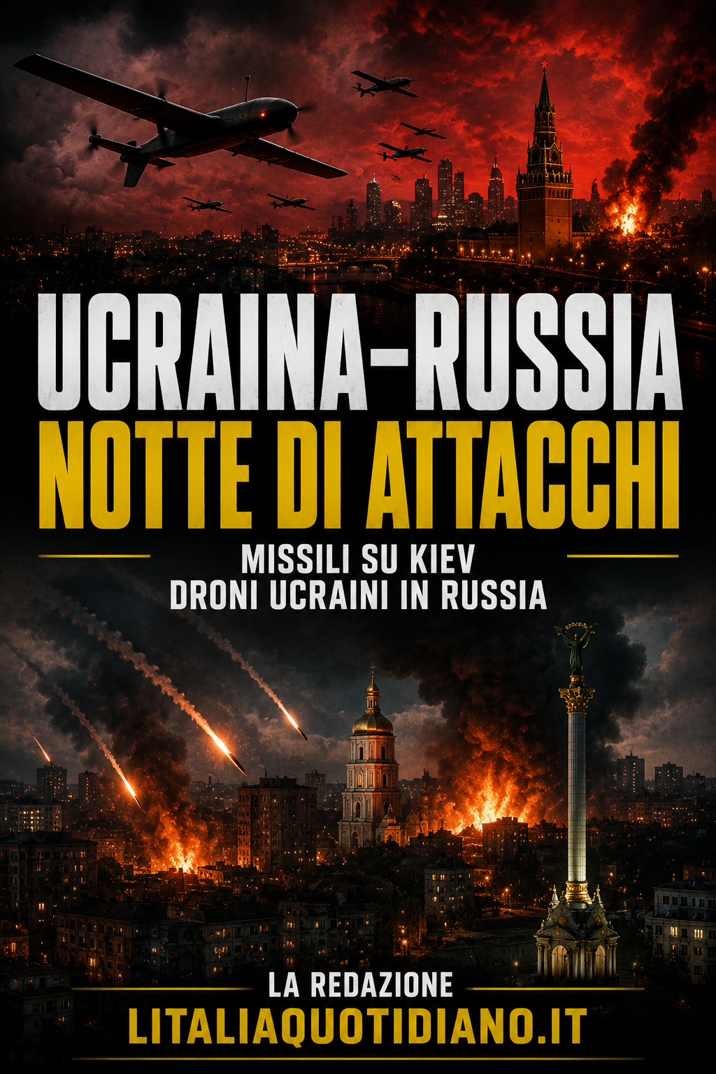 Ucraina-Russia, notte di attacchi: missili su Kiev e droni ucraini in territorio russo