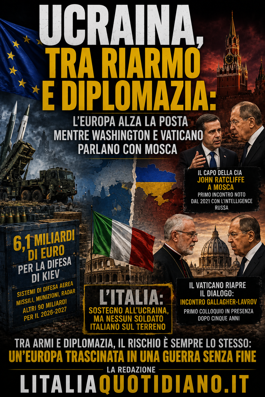 Ucraina, tra riarmo e diplomazia: l’Europa alza la posta mentre Washington e Vaticano parlano con Mosca