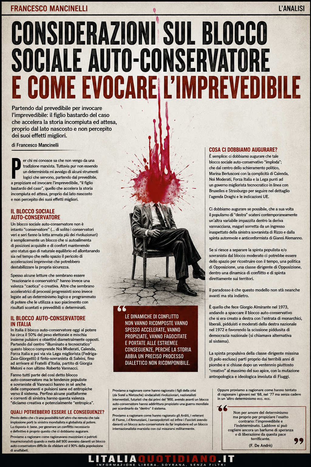 CONSIDERAZIONI SUL BLOCCO SOCIALE AUTO-CONSERVATORE E COME EVOCARE L’IMPREVEDIBILE