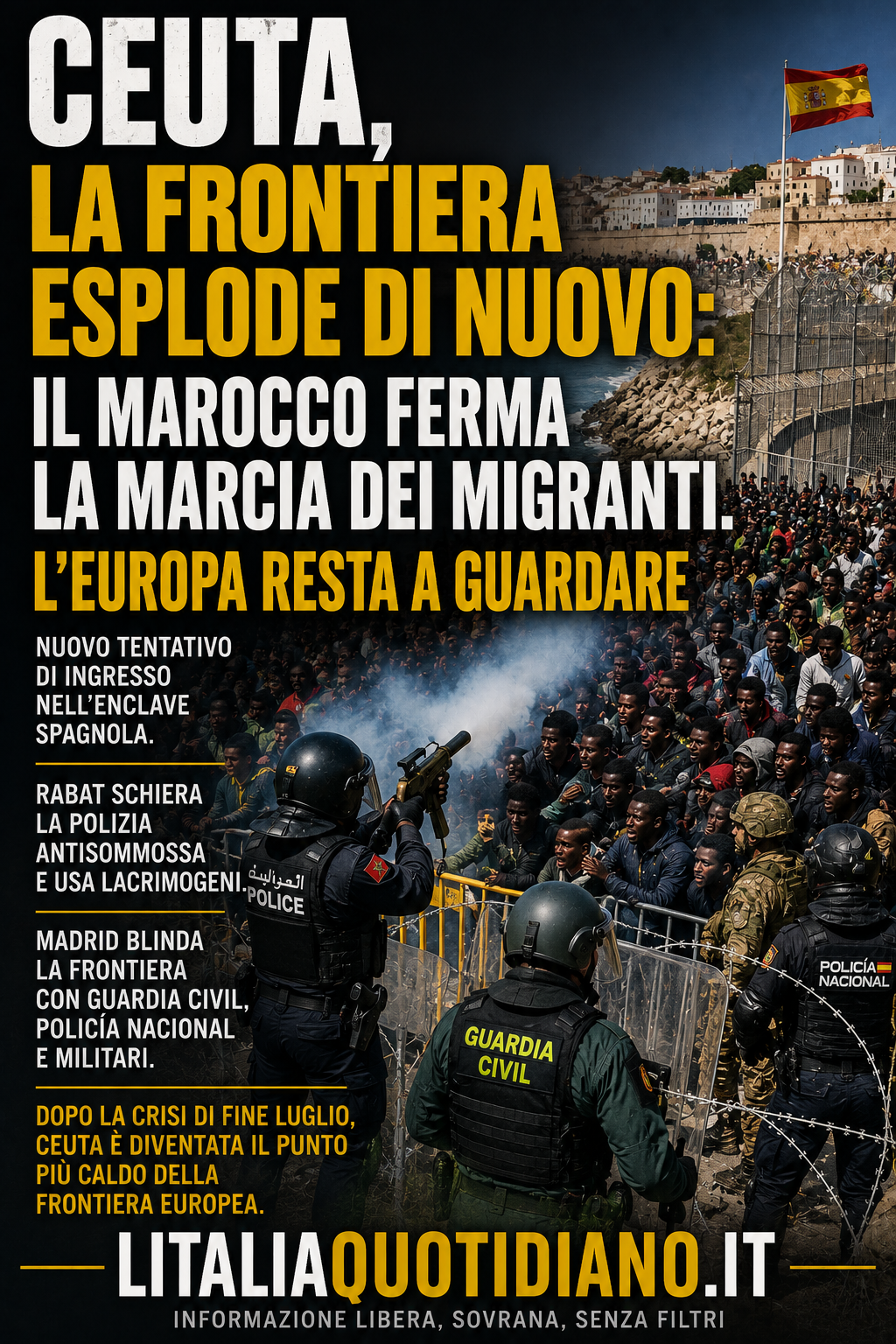 CEUTA, LA FRONTIERA ESPLODE DI NUOVO: IL MAROCCO FERMA LA MARCIA DEI MIGRANTI. L’EUROPA RESTA A GUARDARE