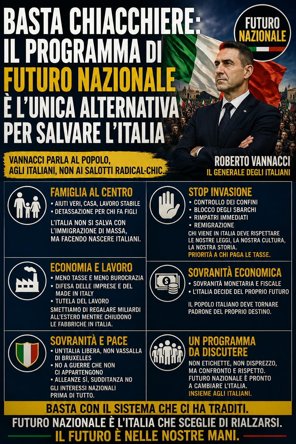 BASTA CHIACCHIERE: IL PROGRAMMA DI FUTURO NAZIONALE È L’UNICA ALTERNATIVA PER SALVARE L’ITALIA
