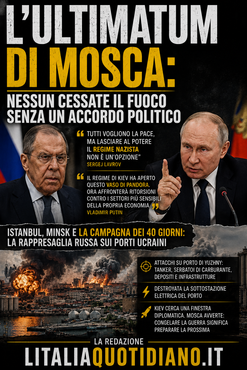 L’ultimatum di Mosca: “Nessun cessate il fuoco senza un accordo politico”