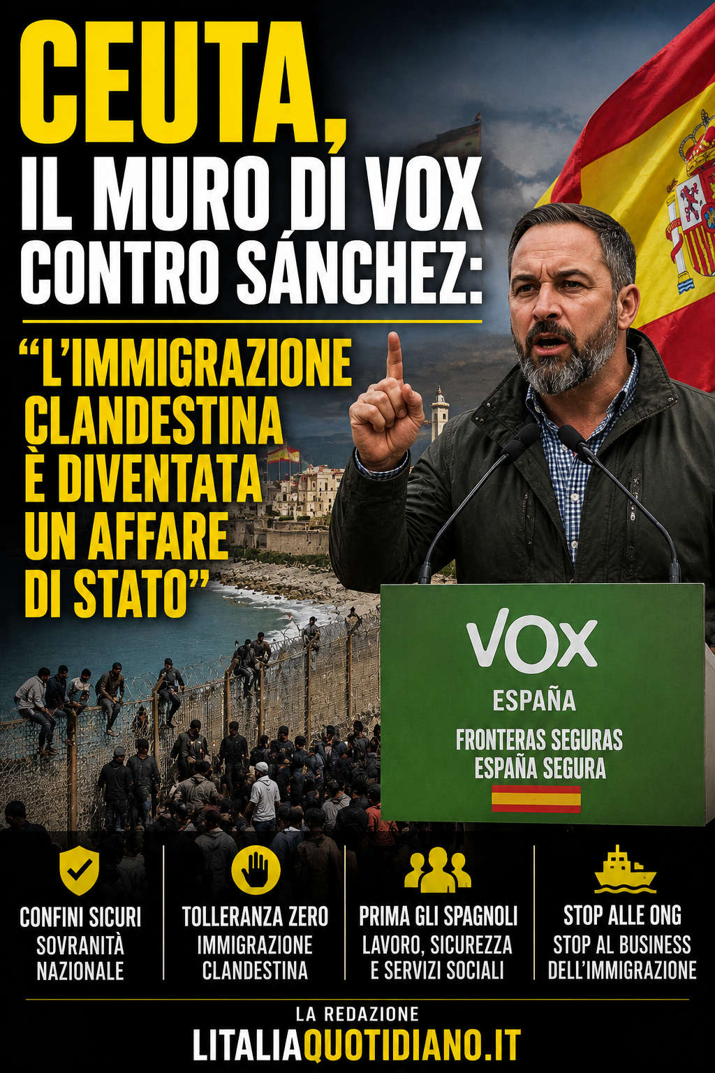 Ceuta, il muro di Vox contro Sánchez: “L’immigrazione clandestina è diventata un affare di Stato”