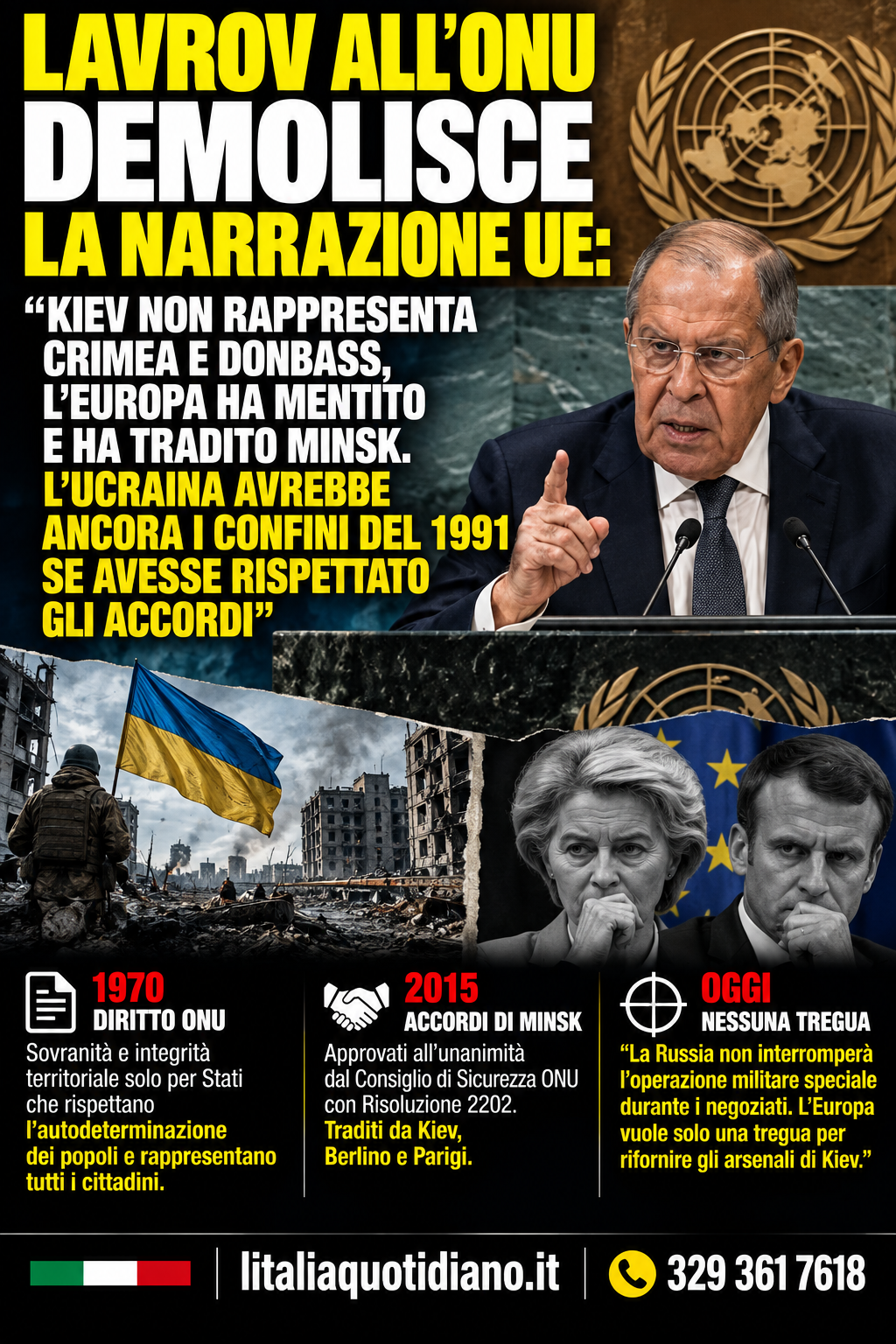 LAVROV ALL’ONU DEMOLISCE LA NARRAZIONE UE: “KIEV NON RAPPRESENTA CRIMEA E DONBASS, L’EUROPA HA MENTITO E HA TRADITO MINSK. L’UCRAINA AVREBBE ANCORA I CONFINI DEL 1991 SE AVESSE RISPETTATO GLI ACCORDI”