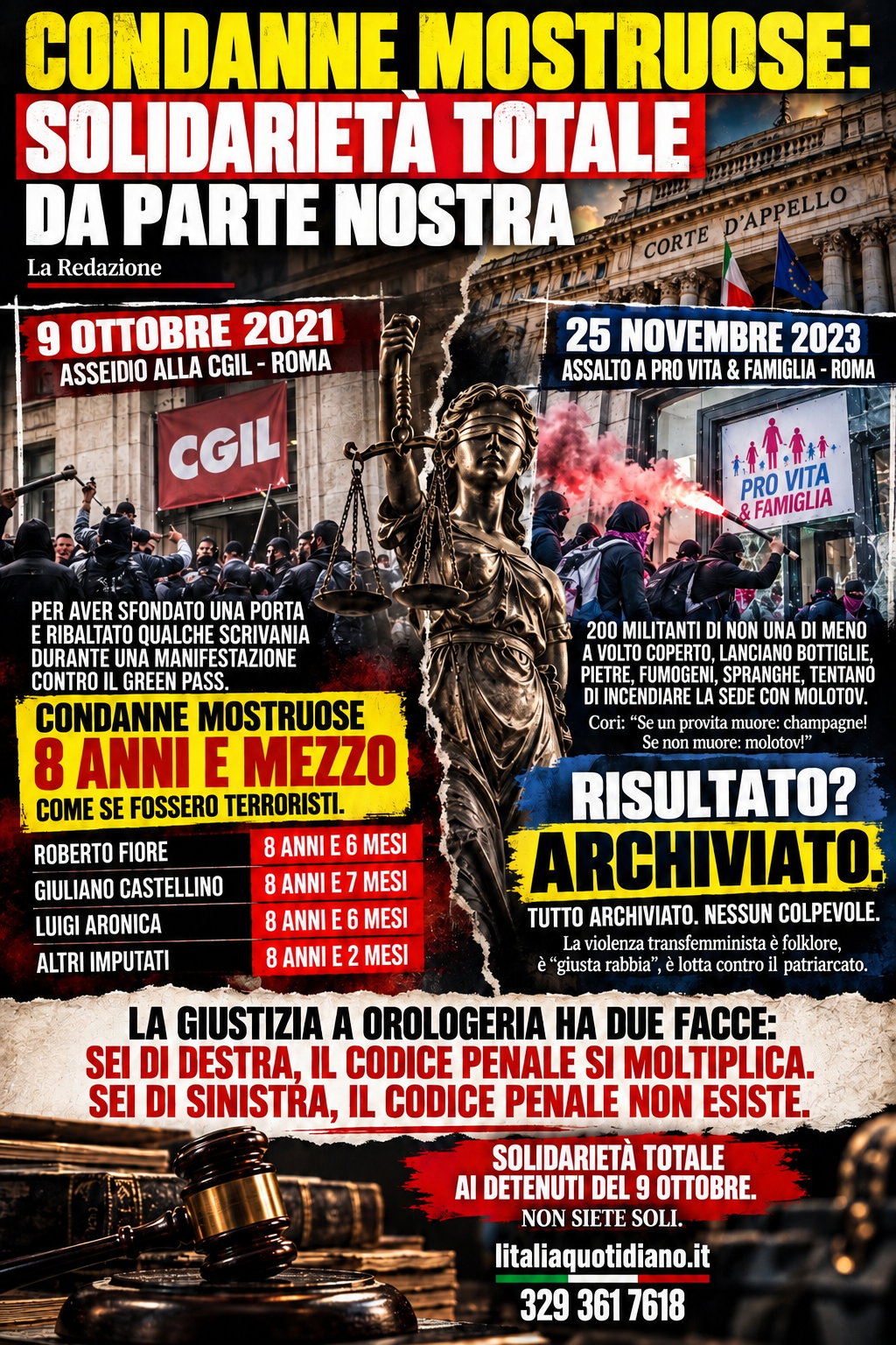 Condanne mostruose: solidarietà totale da parte nostra