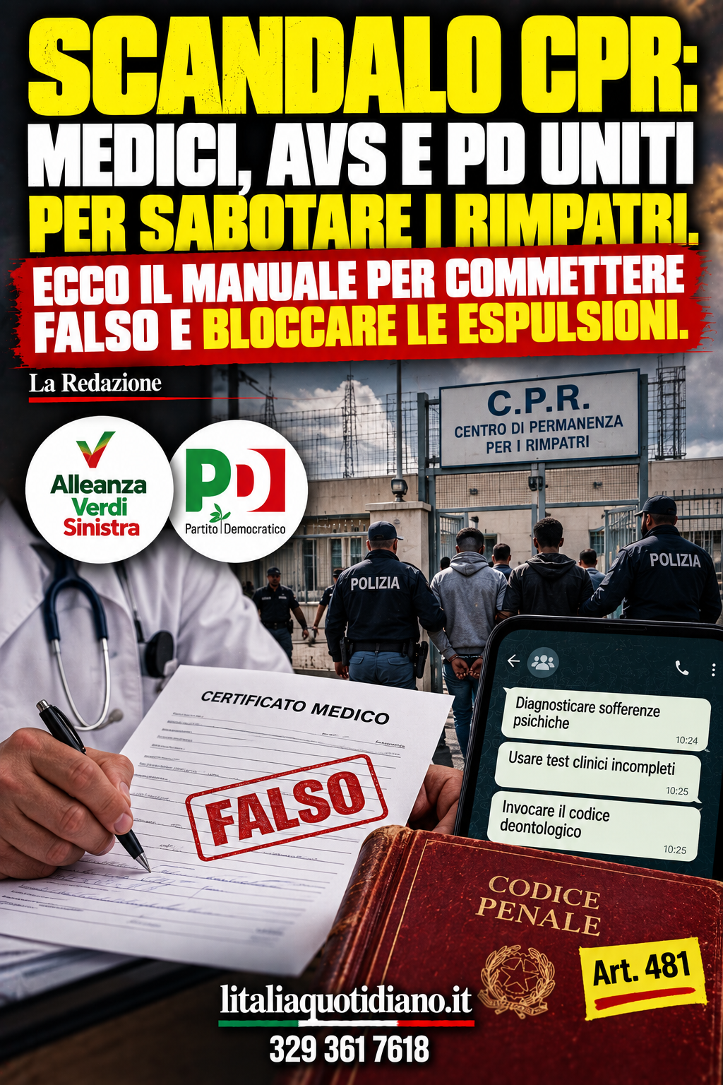 SCANDALO CPR: MEDICI, AVS E PD UNITI PER SABOTARE I RIMPATRI. ECCO IL MANUALE PER COMMETTERE FALSO E BLOCCARE LE ESPULSIONI