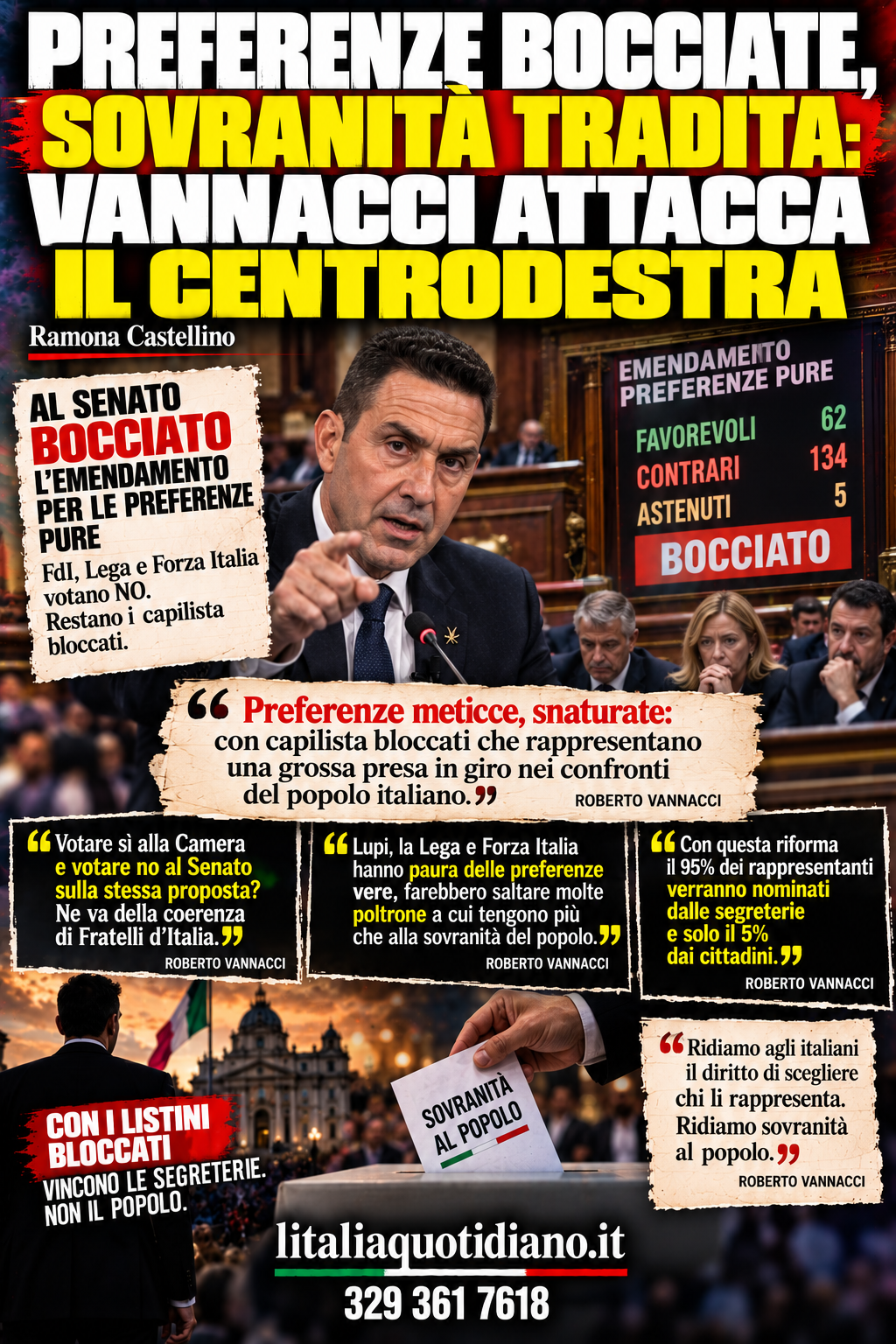 PREFERENZE BOCCIATE, SOVRANITÀ TRADITA: VANNACCI ATTACCA IL CENTRODESTRA