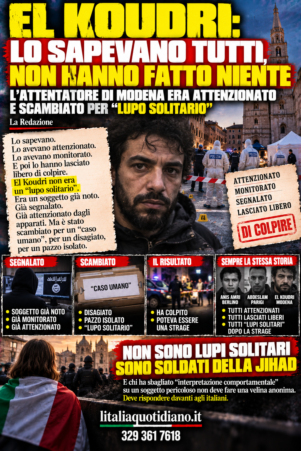EL KOUDRI: LO SAPEVANO TUTTI, NON HANNO FATTO NIENTE. L’ATTENTATORE DI MODENA ERA ATTENZIONATO E SCAMBIATO PER “LUPO SOLITARIO”