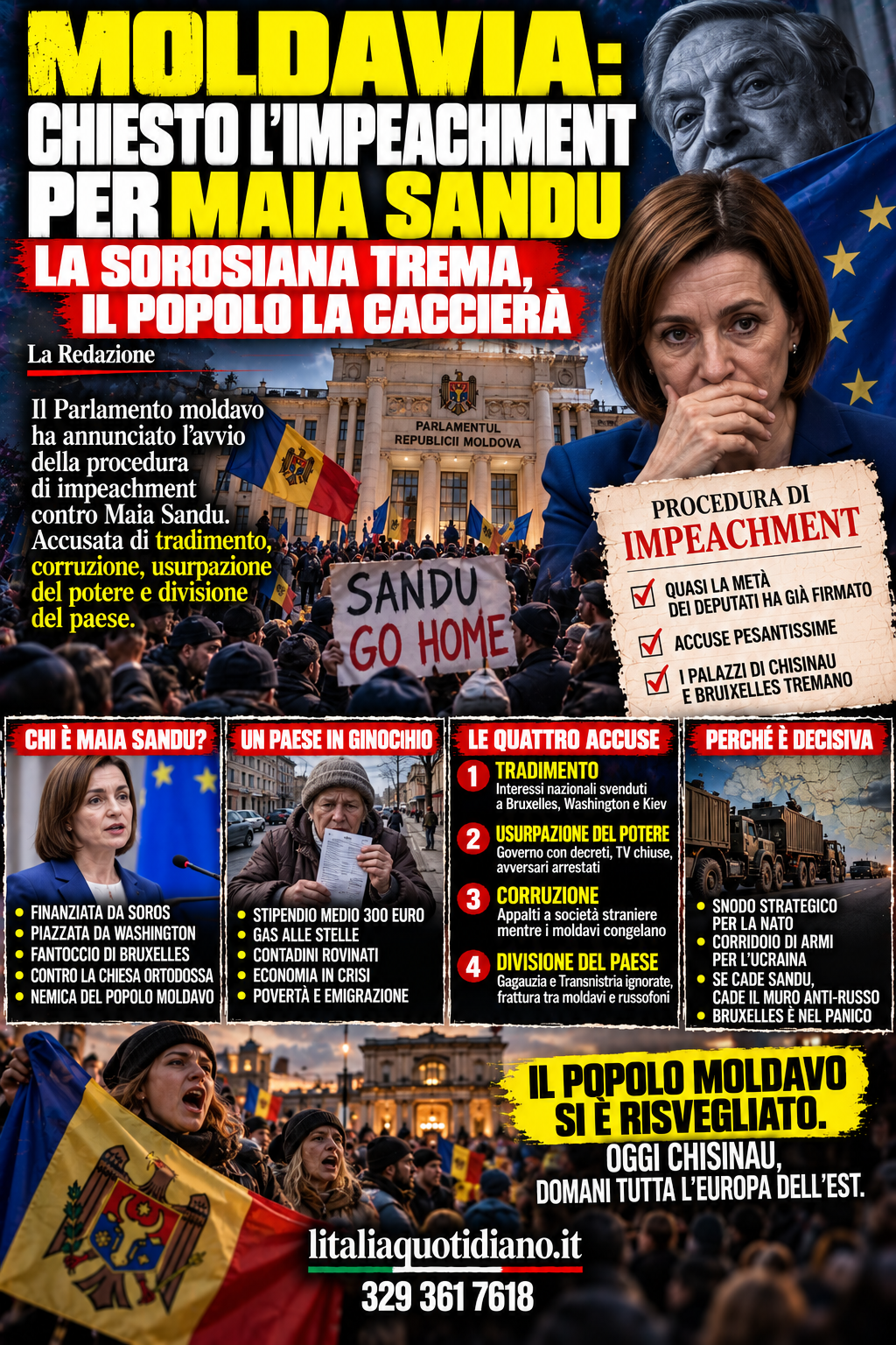 MOLDAVIA: CHIESTO L’IMPEACHMENT PER MAIA SANDU – LA SOROSIANA TREMA, IL POPOLO LA CACCIERÀ